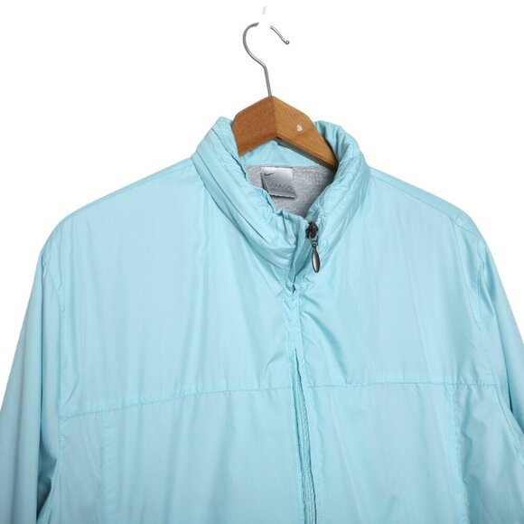 Nike Track Jacket Windbreaker Coat Light Blue Full Zip Packable Hood Fully Lined - Picture 5 of 11